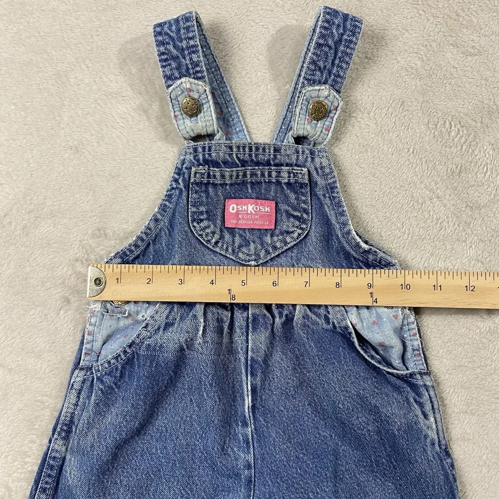 VTG Oshkosh B'gosh Vestbak Blue Denim Overalls Girl's 3T Hearts Farmcore Play